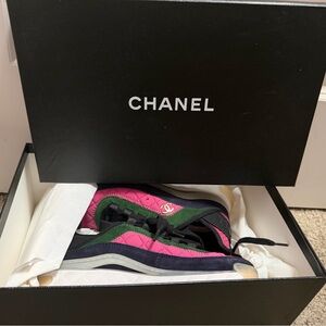 Authentic Chanel Women's Pink & Green Quilted Low-Top Sneakers